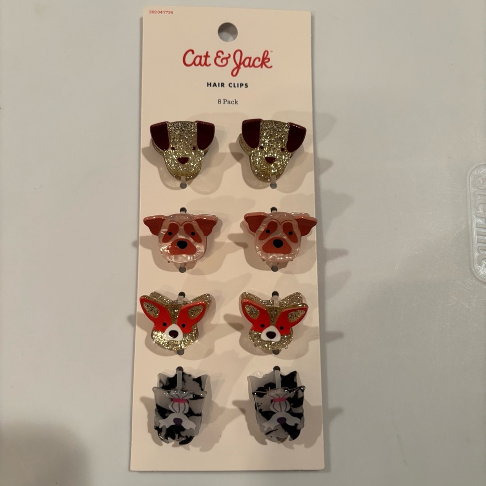 Cat & Jack assorted dogs small hair clip set / glitter shimmer / NEW packaging